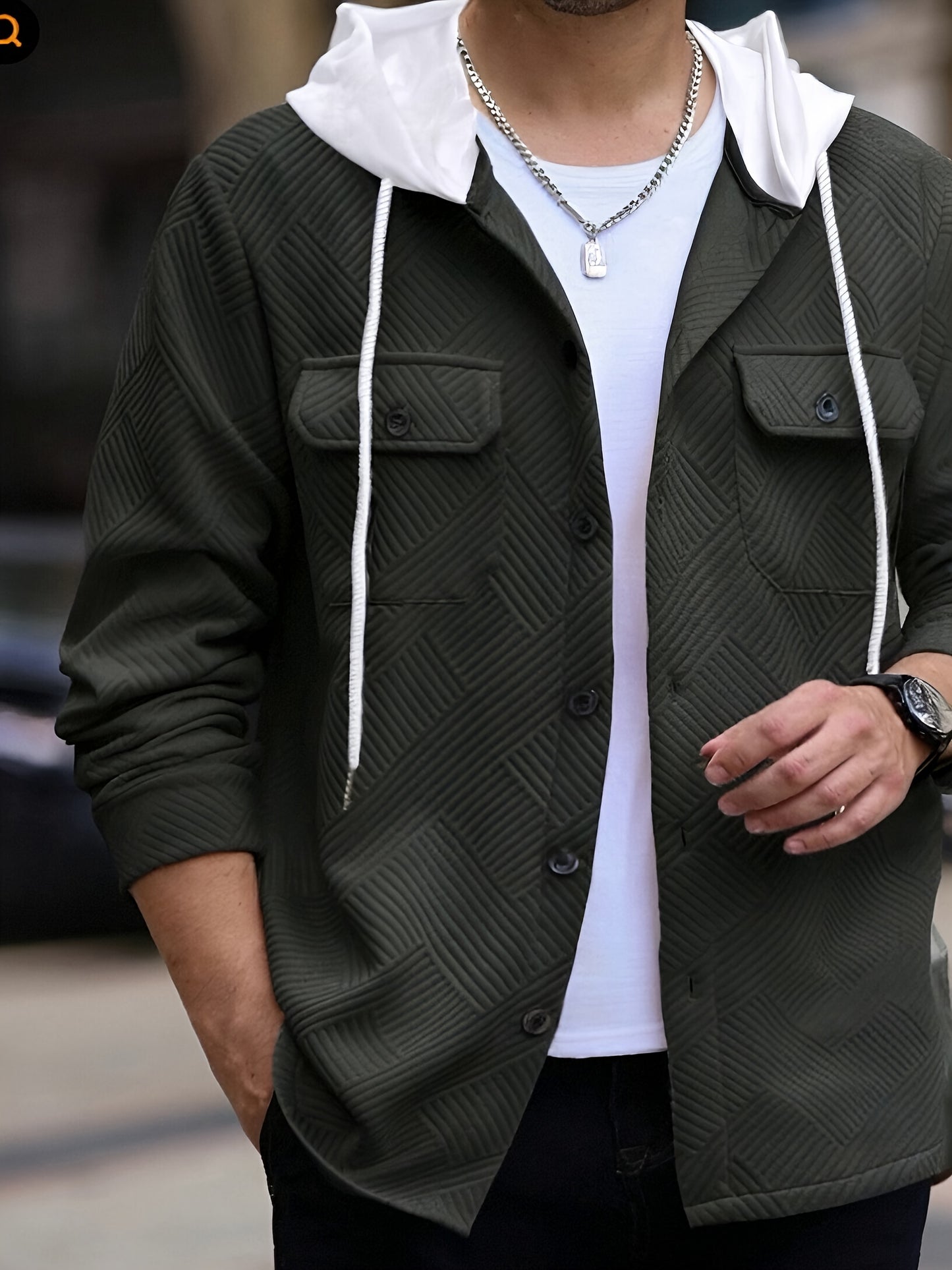 Տղամարդու առօրյա գլխարկով սվիտեր - միագույն երկար թևքով սվիտեր՝ կոճակներով առջևի մասով, սովորական չափսի աշնանային ձմեռային վերնազգեստ ամենօրյա զբոսանքների համար, սվիտեր-բաճկոն, դիմացկուն գործվածք, տրիկոտաժե