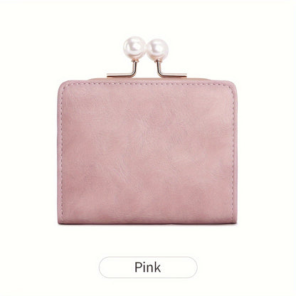 Women's Wallet Short Compact Three Layer LargeCapacity Retro Pearl Wallet High Quality PU Multi Card Seat/Coin ZeroWallet