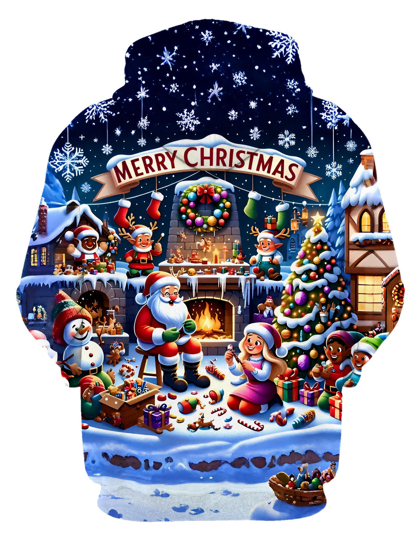 Men's 3D Christmas Print  Sweatshirt - Santa Snowman Reindeer Winter Scene Hoodie with Drawstring Pocket, Fabric Gym & Streetwear, All-Season Casual Wear (Black) - Festive Gift for Xmas & Black Friday (Machine Washable), PLUS
