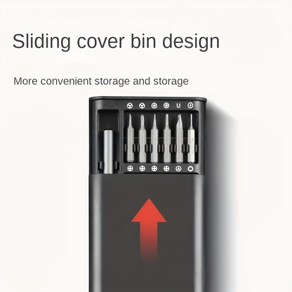 25-In-1 Precision Screwdriver Set for Mobile Phone And Tablet Repairs, Includes Drill Bits, Tweezers, And Pry Tools, Comes with a Portable Storage Case, Essential for Electronic Device Maintenance.