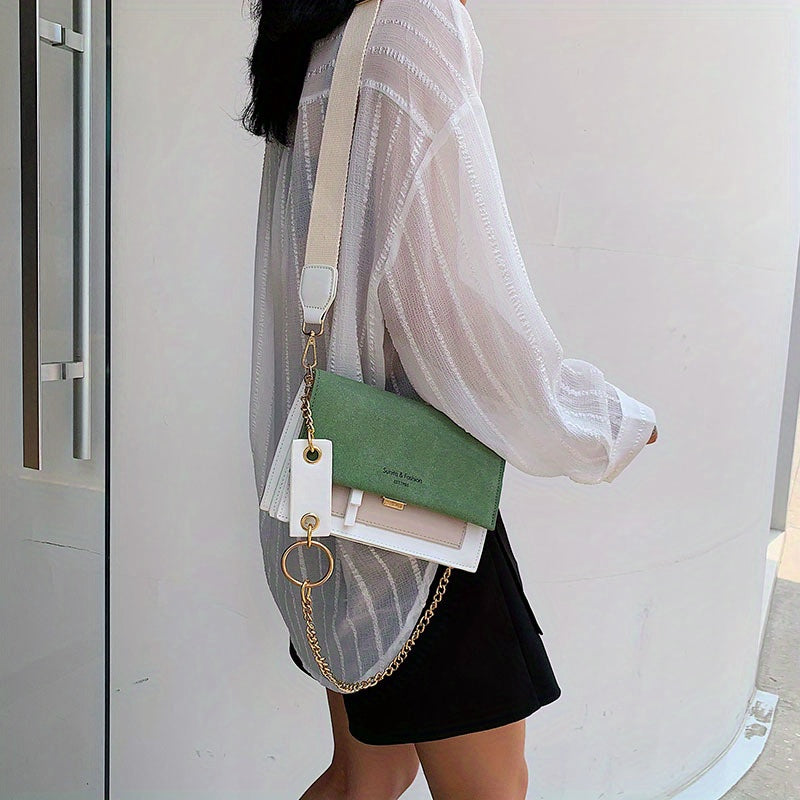 Chic Mini Crossbody Bag for Women - Stylish Synthetic Faux Leather with Golden Chain Strap, Buckle Closure, and Decorative Painted Edges - Perfect for Phone & Essentials