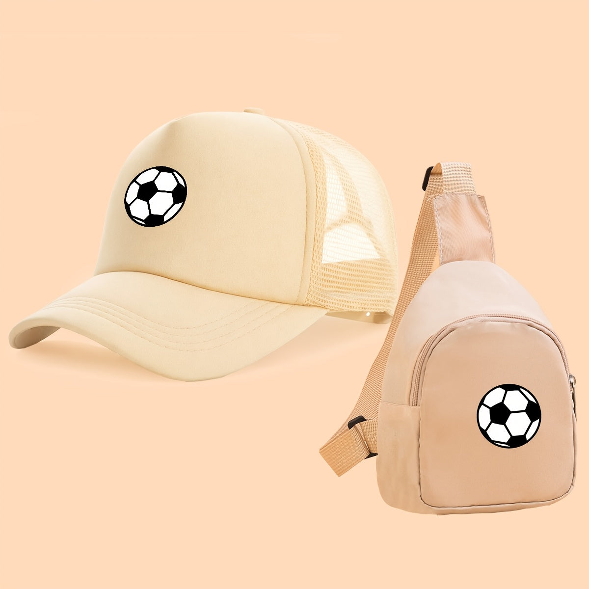 Kids Breathable Soccer Print Baseball Cap & Crossbody Bag Set