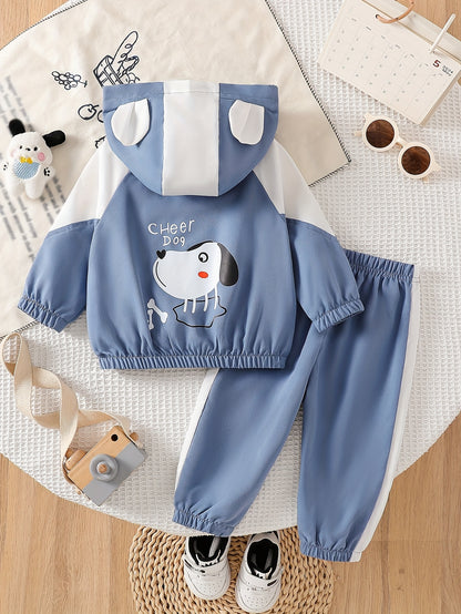 Boys' Casual Hooded Jacket & Ankle-Tied Pants Set for Spring/Fall