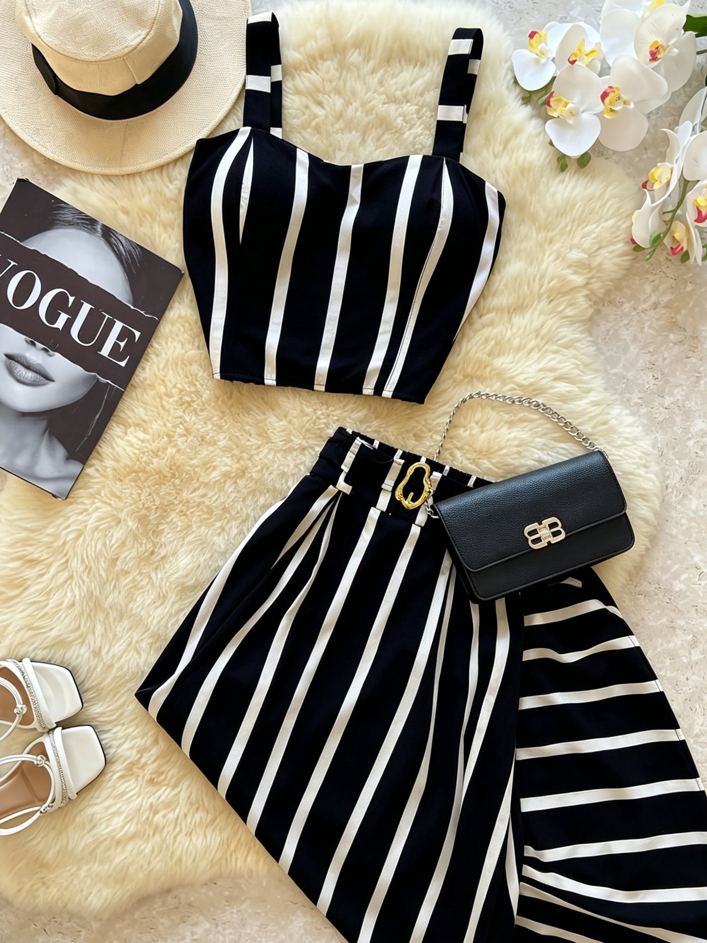 Striped Two-Piece Women’s Sleeveless Camisole & Midi Skirt Set