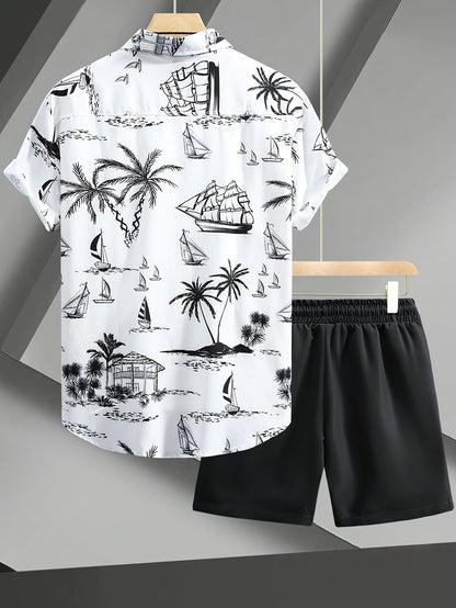 Men's Orange Casual Summer Shirt and Shorts Set