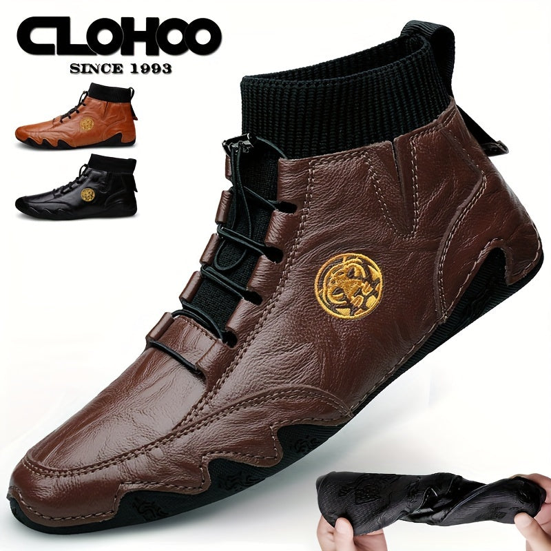 Men's Casual Lace-Up Ankle Boots in Split Leather