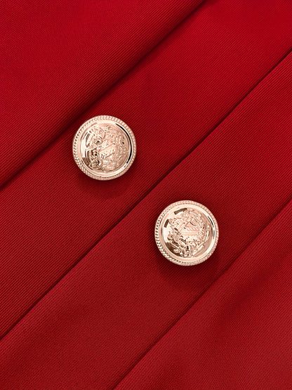 Plus Size, Women's Navy Blue Double-Breasted Blazer - Elegant Long Jacket with Button Front Closure, Machine Washable Office & Party Coat for Women, Formal Everyday Chic Outerwear, Spring Fashion, Classic Silhouette, Structur