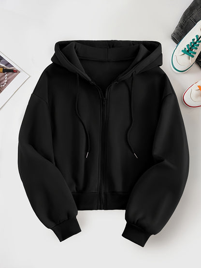 Women's Casual Short Hoodie Jacket with Zipper and Geometric Print