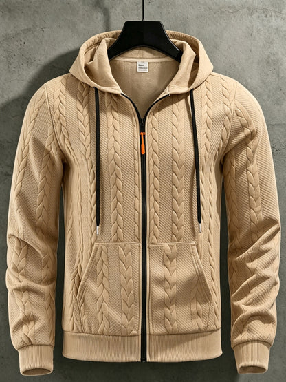 Men's Cable Knit Hooded Jacket Casual Fall Winter Outerwear