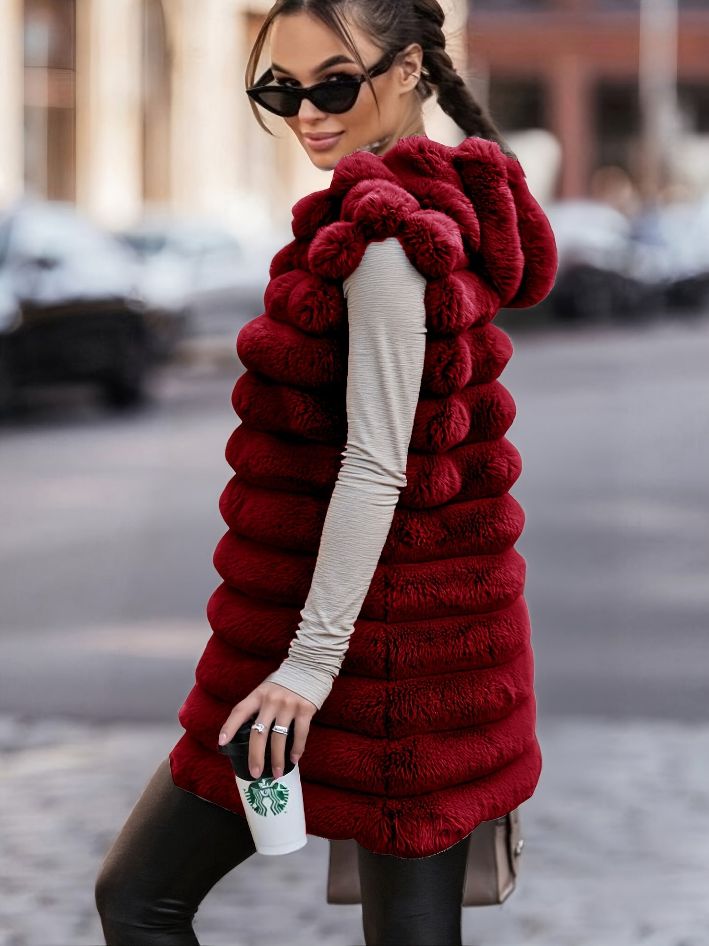 Women'S Cozy Faux Fur Hooded Vest - Sleeveless, Black, Casual Style, Perfect for Fall/Winter, Casual Winter Wear | Hooded Vest | Soft Texture Vest