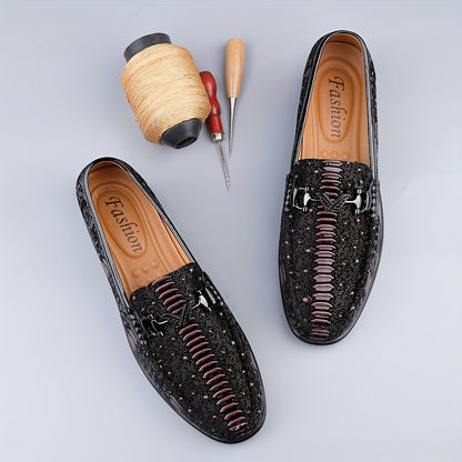 Men's Cow Leather Slip-On Dress Shoes with Soft Rubber Sole