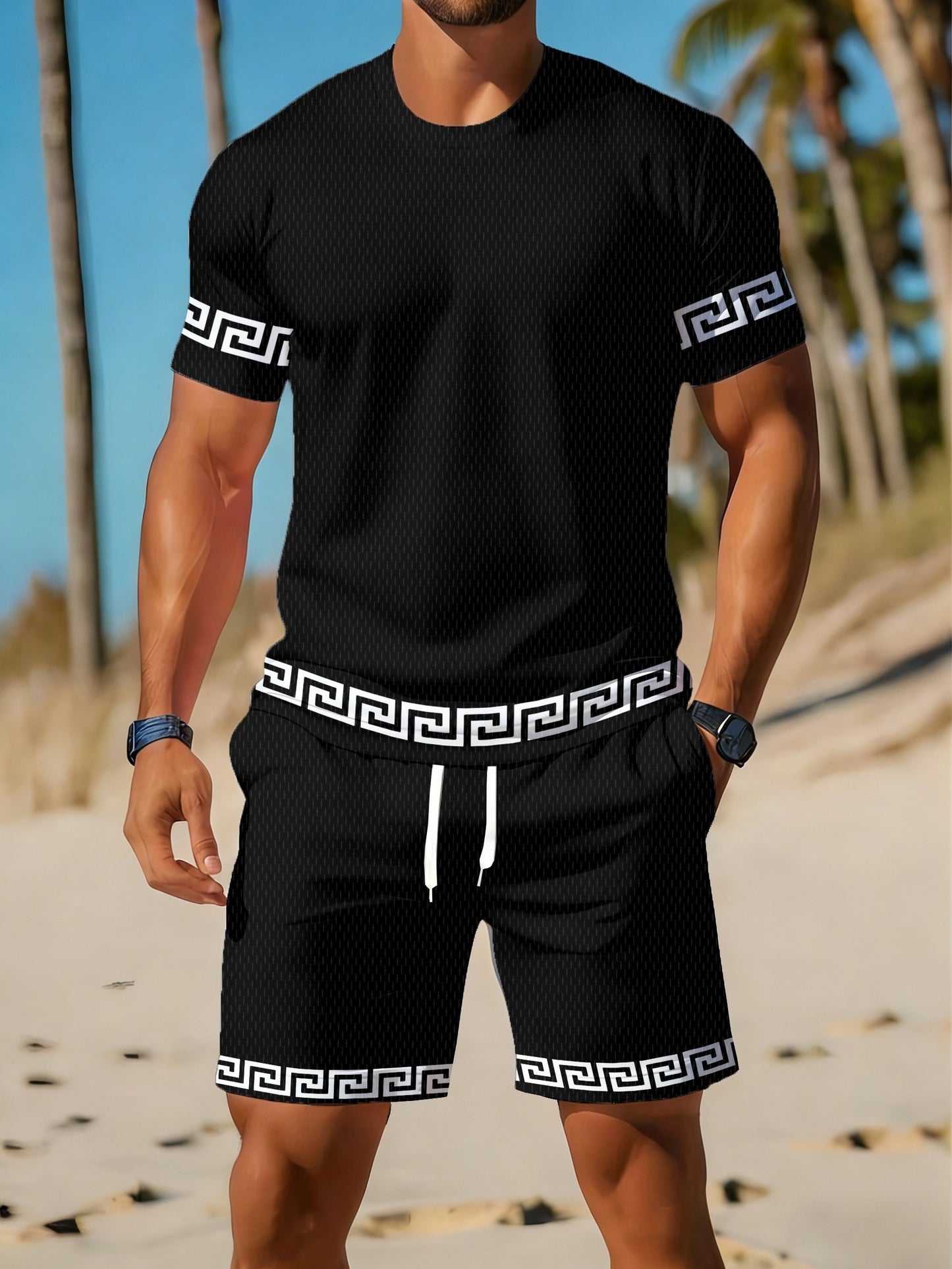 Men's Casual Sportswear Set - Breathable T-Shirt & Shorts