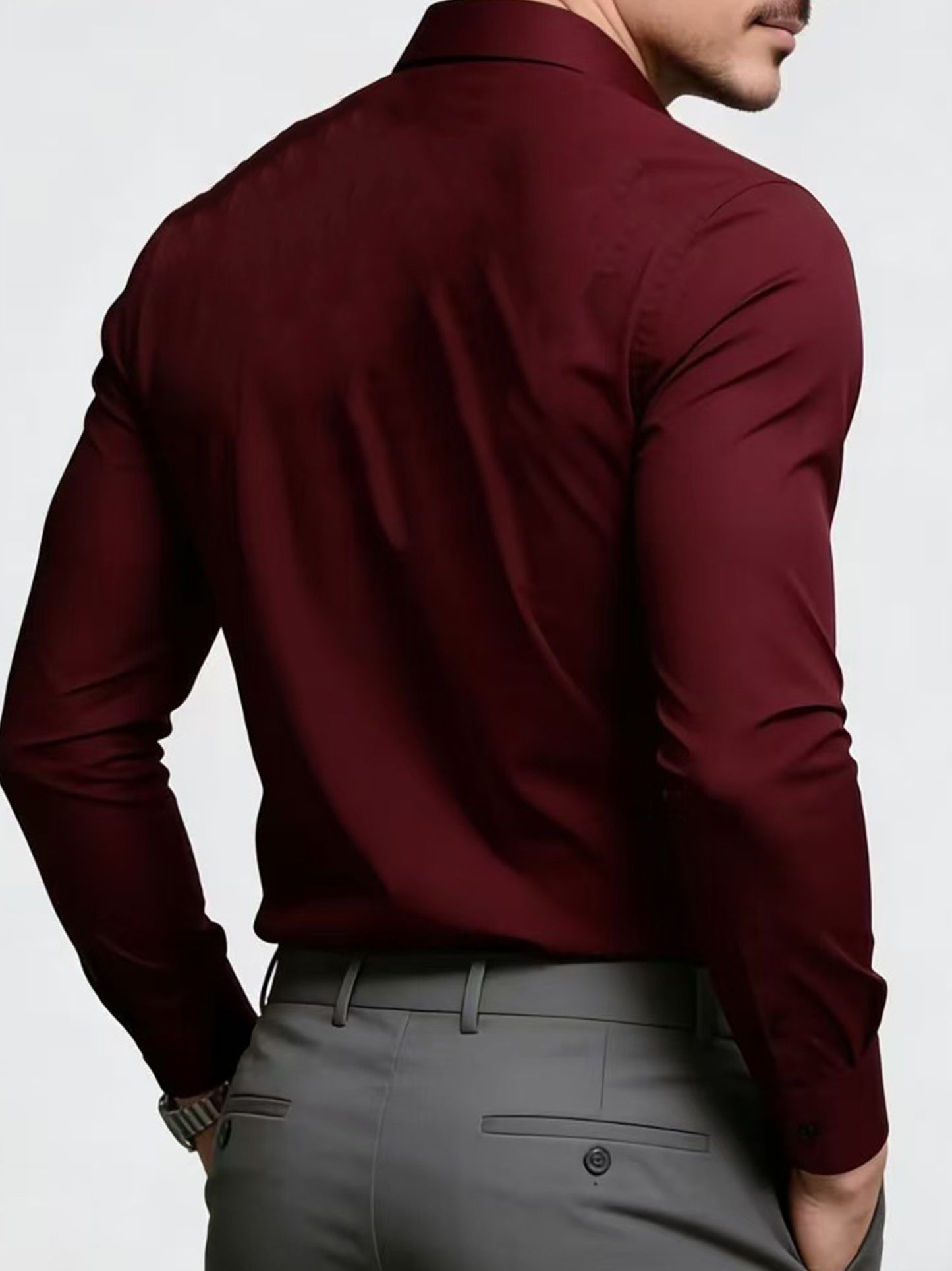 Men's Business Casual Shirt and Trousers Set - Polyester, All Season