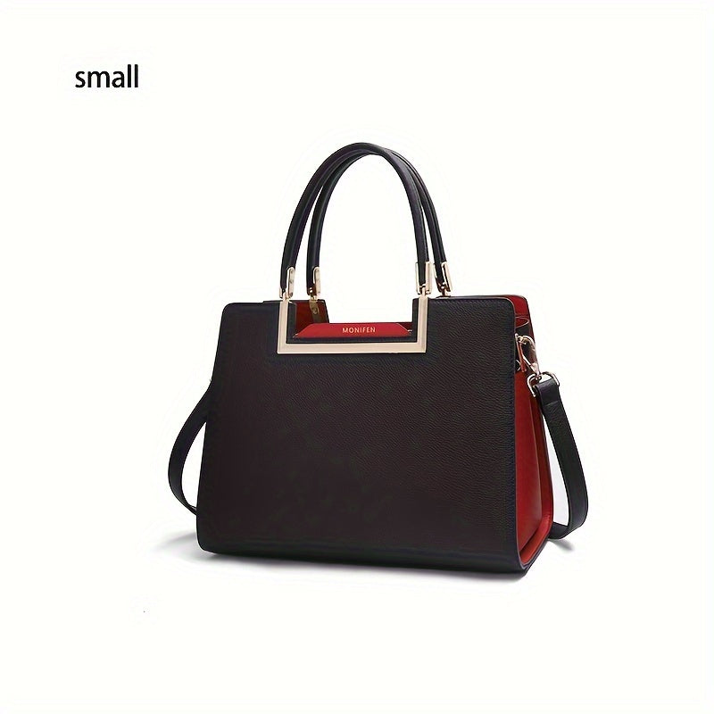 Elegant Black Split Leather Satchel Bag with Removable Strap