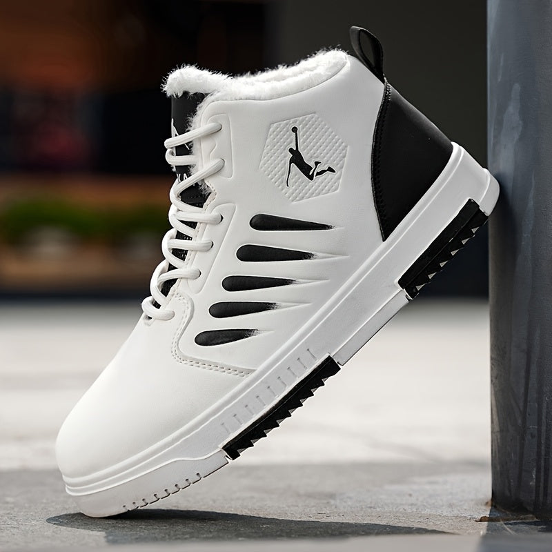 Men'S Winter Warm Thermal Skate Shoes - Mid-Calf Height, Thick PVC Sole & Lace-Up Closure, All-Season Casual Sneakers with Red Accent - /Red Colorway, Thick Sole Shoe, Durable Footwear, Sleek Design, Outdoor Footwear, Winter