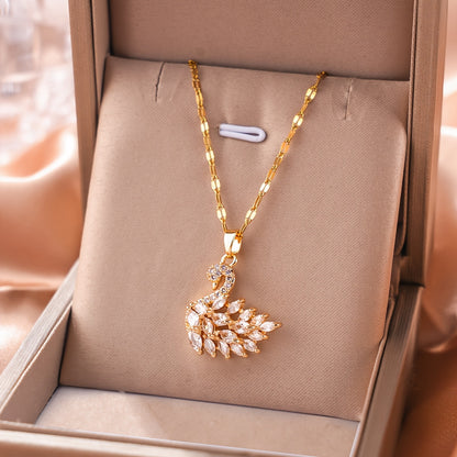 Elegant Swan Pendant Necklace with Cubic Zirconia for Women