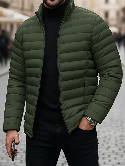 Men's Quilted Stand Collar Jacket for Autumn Winter