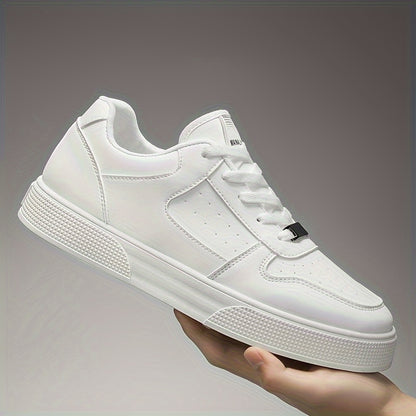 A Pair of Breathable Skate Shoes - Stylish White Low-Top Casual Sneakers with a Durable PU Upper And PVC Sole, Featuring Comfortable Laces, Suitable for All Seasons - ayq