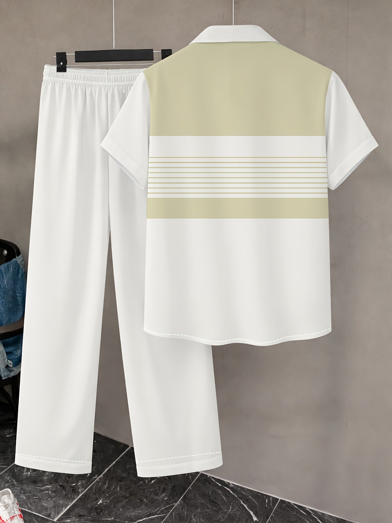Men's Casual Color-Block Shirt and Pants Set for Summer