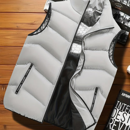 Men's Casual Sleeveless Stand Collar Vest, Thickened Warm Sweater, Autumn Winter Solid Color Zip-up Jacket, Coldproof Outdoor Top, Graphene Warmth, Fashion Webbing, Suitable for Daily Activities, Holiday Gift - ayq