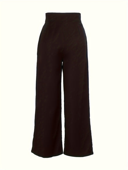 Solid Color Straight Leg Pants, Elegant High Waist Button Front Pants For Work & Office, Women's Clothing