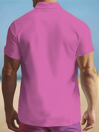 Men's Summer Short-Sleeve Shirt and Shorts Set - Casual Polyester
