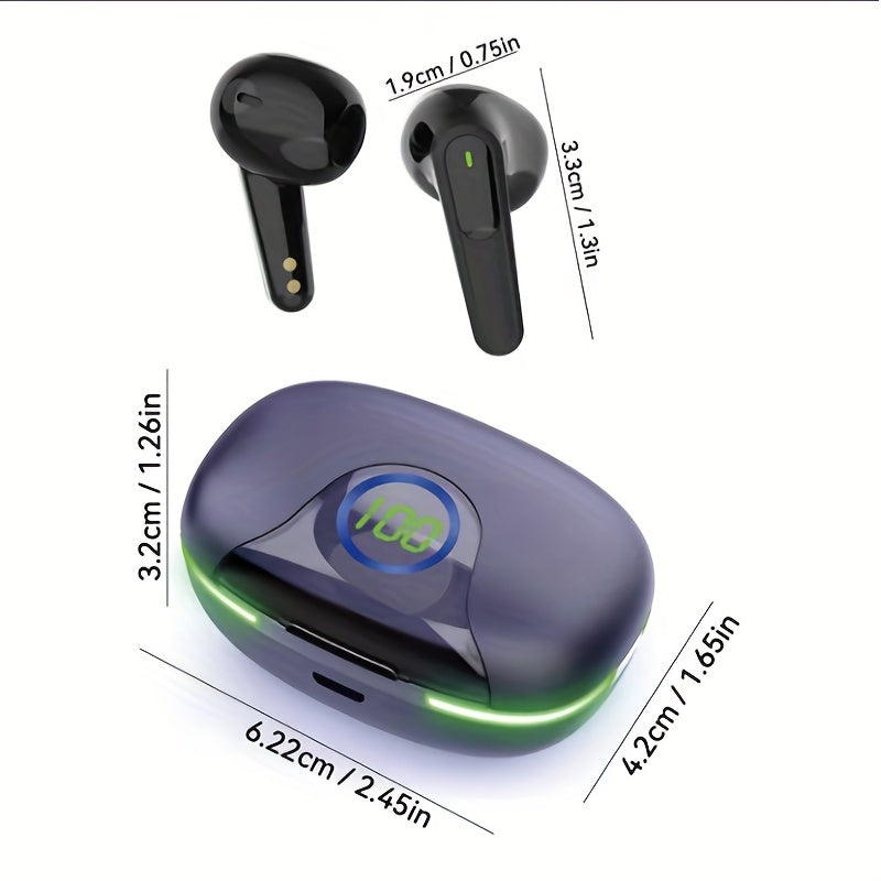 2024 Upgraded Wireless Earbuds with LED Display - Touch Control, In-Ear TWS Headphones for Sports & Gaming, Compatible with iOS/Android, USB Charging Case Included, Non-Waterproof, Plastic Build, Wireless Listening|Stylish In