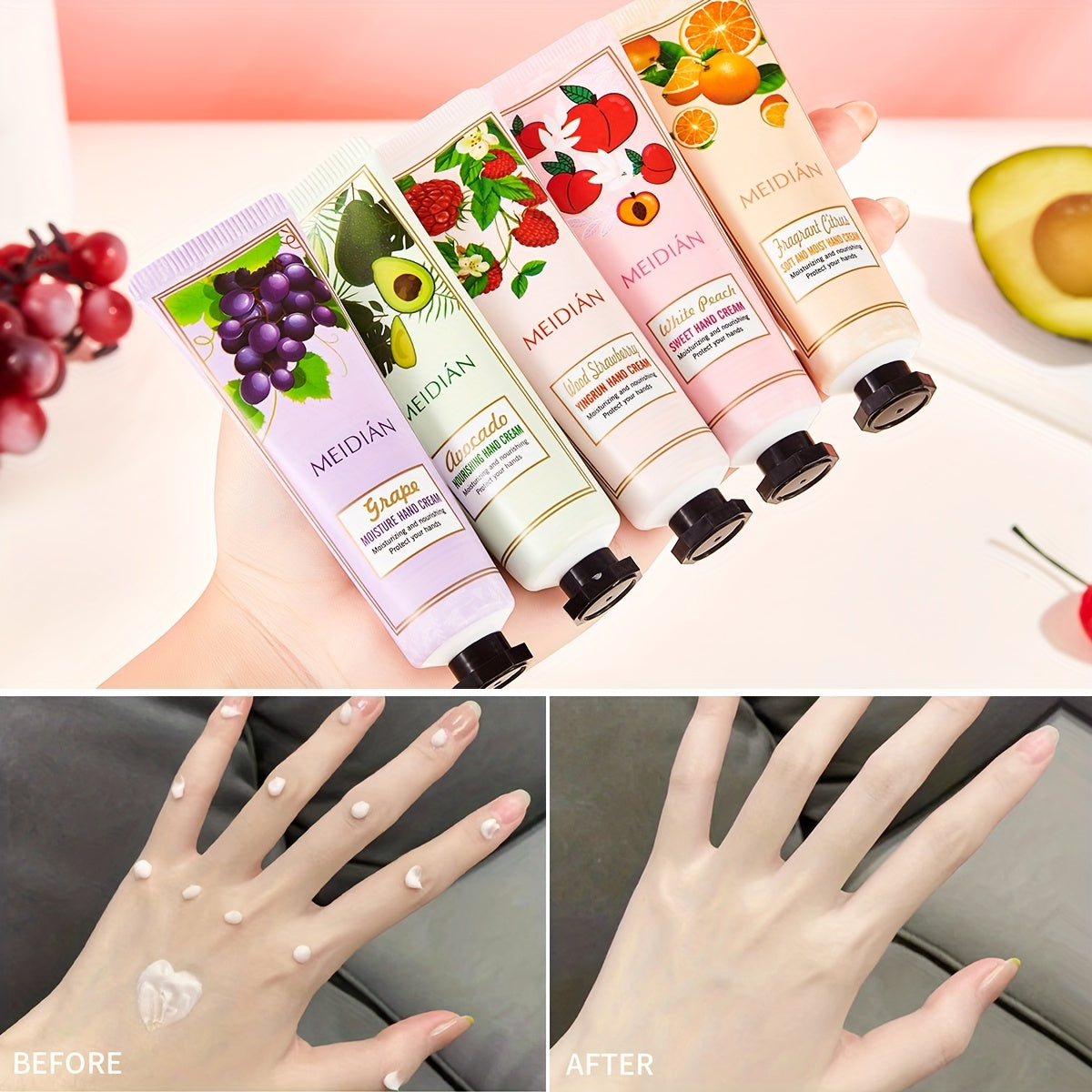 5pcs/set Hand Cream Set, Moisturizing And Nourishing Hand Lotion for Dry Cracked Hands, Gift for Women