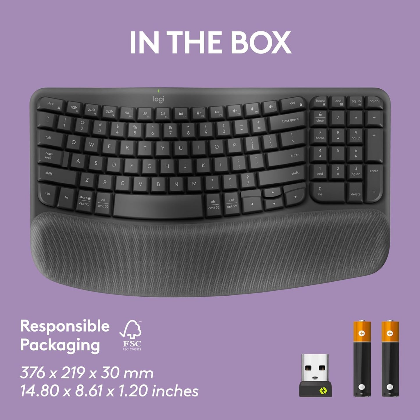 Logitech Wave Keys Wireless Ergonomic Keyboard with Cushioned Palm Rest, Comfortable Natural Typing, Easy-Switch, Bluetooth, Logi Bolt Receiver, for Multi-Os, Windows/Mac - Graphite