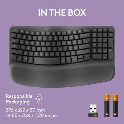 Logitech Wave Keys Wireless Ergonomic Keyboard with Cushioned Palm Rest, Comfortable Natural Typing, Easy-Switch, Bluetooth, Logi Bolt Receiver, for Multi-Os, Windows/Mac - Graphite