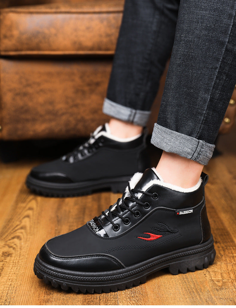 Men'S Winter Fashion Non-slip Snow Boots | High-Top, Thickened, Casual, Microfiber Upper, Rubber Sole, Lace Closure