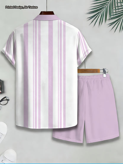 Men's Casual 2-Piece Striped Shirt & Shorts Summer Set