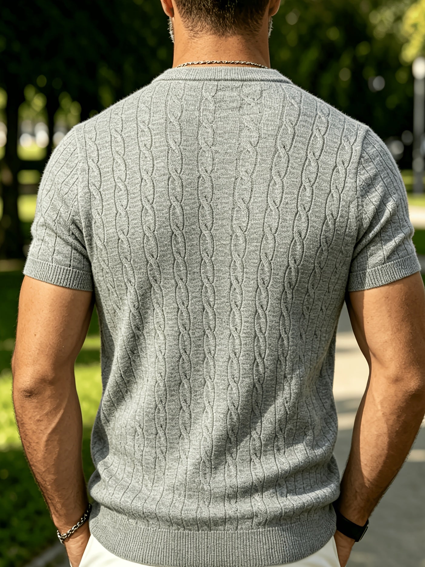 Men's Summer Short Sleeve Knit Sweater Shirt - Vintage Cable Crew Neck