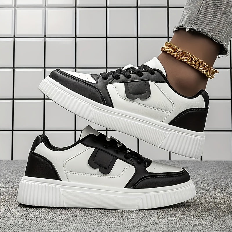 Casual White Lace-Up Sneakers for Students, Lightweight & Breathable
