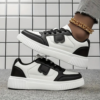 Casual White Lace-Up Sneakers for Students, Lightweight & Breathable