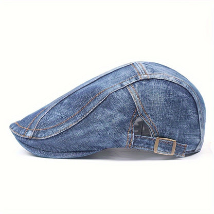 Denim Beret Hat  Versatile Commuter Style Peaked Cap Vintage Distressed Casual Fashion Hat Spring Autumn Forward Cap Women's Hat