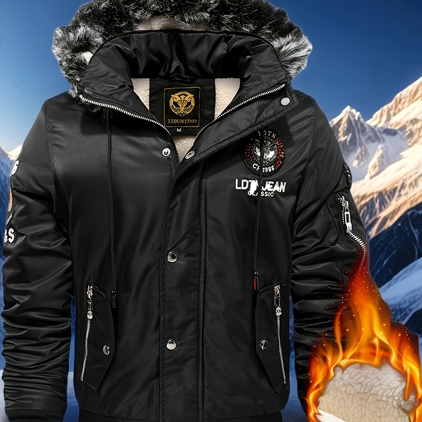 Men's Heavyweight Arctic Winter Jacket - -210gsm Windproof Coat with Full-Zip Closure, Hooded Insulated Outerwear - Machine Washable Cold Weather Jacket for Skiing, Snowboarding, Camping - Navy Blue, Winter Accessories, Skiin