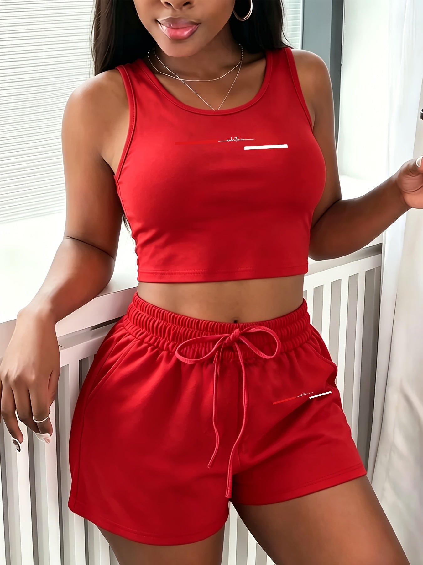 Casual Women's Two-Piece Vest and Shorts Set with Print