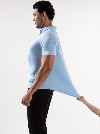 Men’s High-Stretch Lapel Short-Sleeve Shirt for Summer Casual