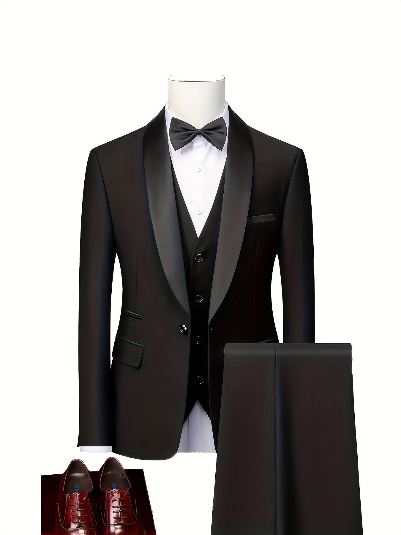 Men's Slim Fit 3-Piece Business Suit Set with Vest & Trousers