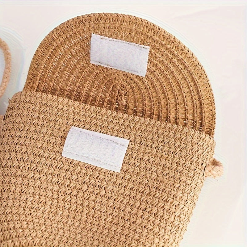 2pcs Women's Khaki Wave Beach Sun Hat & Woven Shoulder Bag Combo - Stylish Ruffled Brim Design, Lightweight & Breathable for Spring/Summer Beach Vacations and Outdoor Activities, Beach Accessories