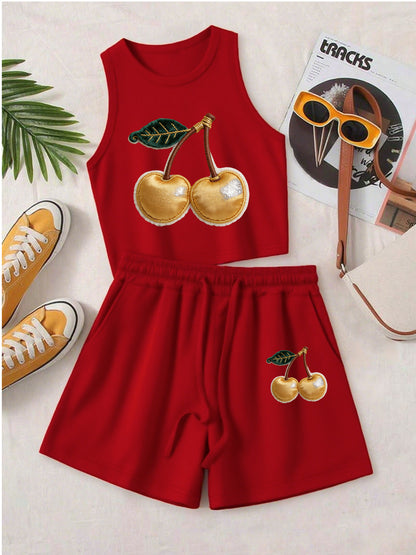 Casual Women's Two-Piece Set with Printed Top & Shorts