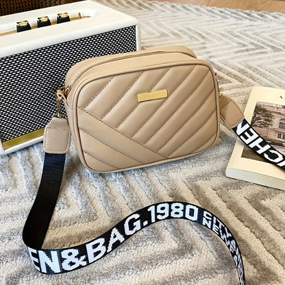 Stylish Striped Quilted Square Crossbody Bag, Faux Leather Shoulder Bag, Perfect Sling Bag For Daily Use