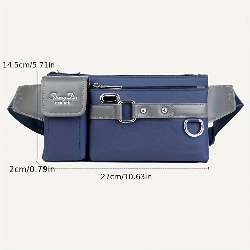 Men‘S Casual Oxford Chest Bag – Multi-Function Phone Bag with Zip Closure, Daily Commute Hollow Design Shoulder Bag with Adjustable 100Cm Strap (No Print)