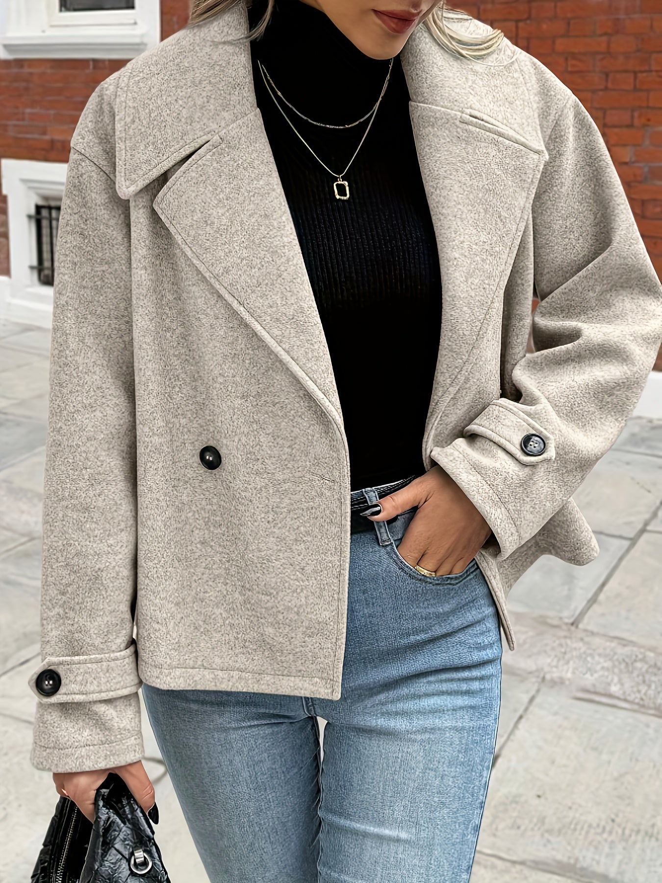 Women's Solid Color Large Lapel Coat, Suitable for Casual Attire. Autumn and Winter Long Sleeve Loose Jacket