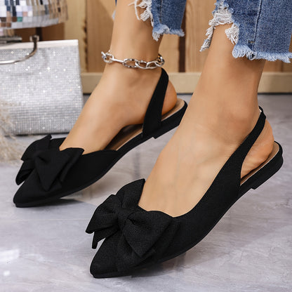 Women's Fashion Bow-Knot Flat Sandals, Casual Versatile Slip-Ons with Pointed Toe, Fabric Upper and Rubber Sole for All Seasons, Ladies Sandals
