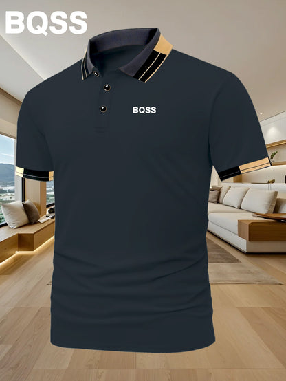 Classic BQSS Print Men'S Polo Shirt | Simple and Fashionable, High-end Fabric, Suitable for Daily Leisure and Fitness, Summer Season, Short Sleeve, Regular Fit - ayq