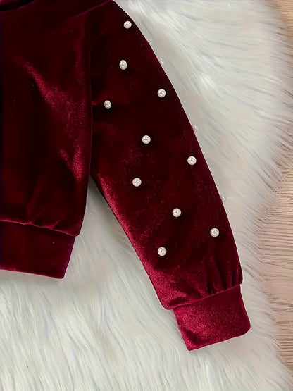 2 հատ թավշյա աղջիկների շքեղ երկար թևքերով եռաչափ ծաղկային վերնաշապիկ և մարզաշապիկ - փափուկ, տաք, նորաձև ձմեռային և աշնանային երեկույթների համար