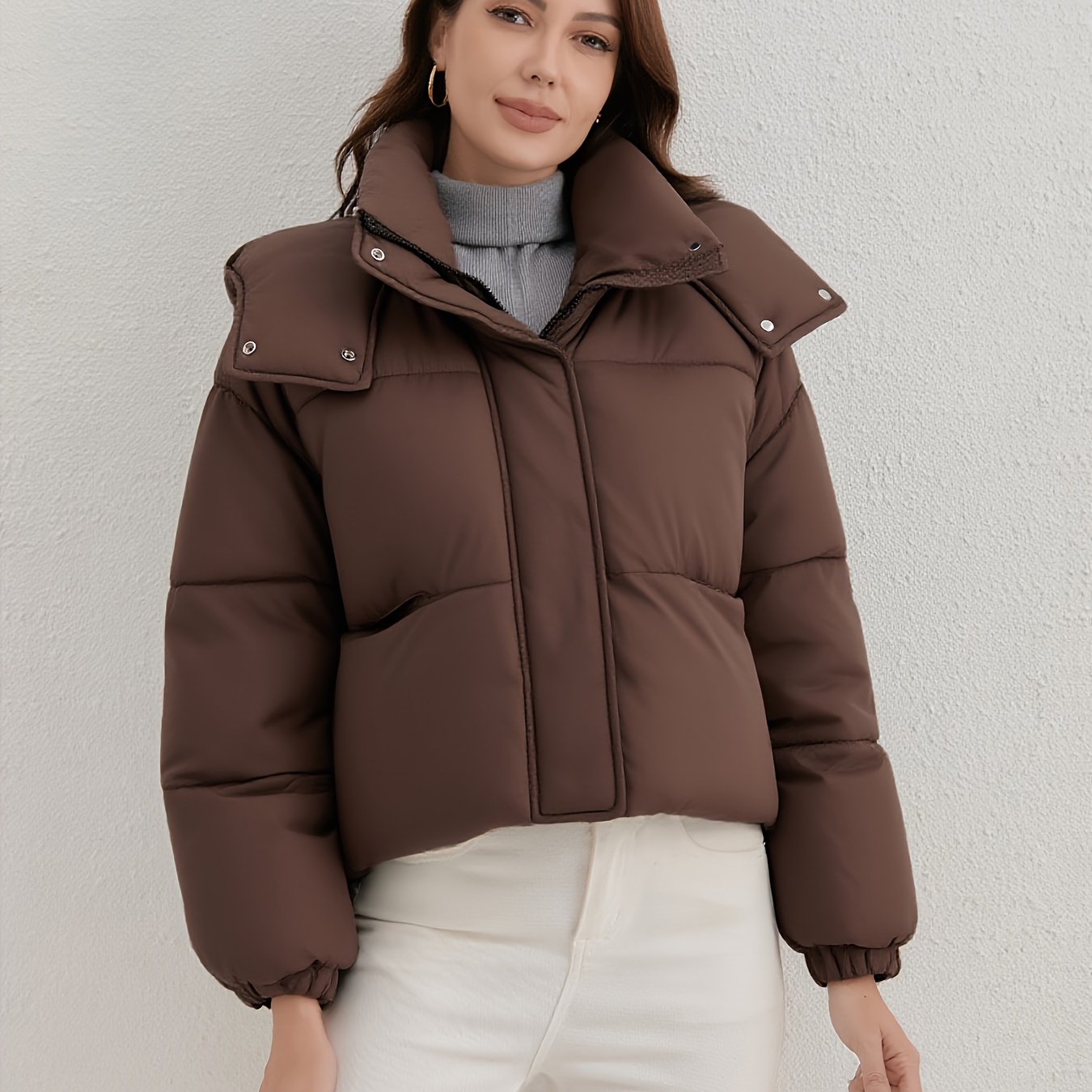 Women'S Lightweight Hooded Jacket - Warm Winter Coat with Full-Zip Closure, Stand Collar, Outer Shell - Easy-Care Cold Weather Outerwear for Everyday & Formal, Winter Jacket, Casual Winter Wear, Highneck Design, Durable Winte