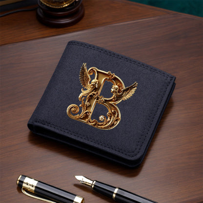 1pc Men's Short Canvas Initial Name Wallet, Zippered Denim Wallet for Men, Plain Ultra-Thin Letter Wallet for Men